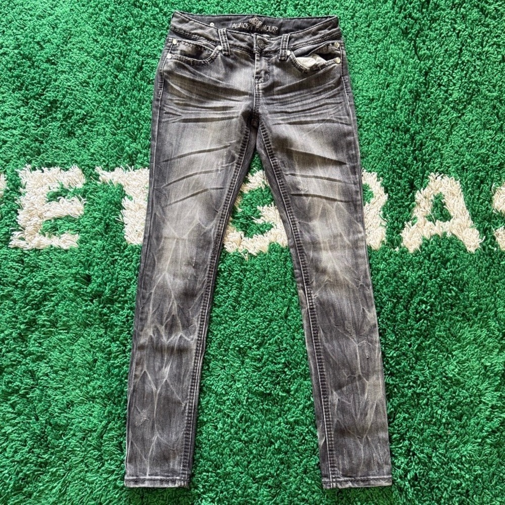 Almost Famous Gray Skinny Jeans with Faded Whiskering